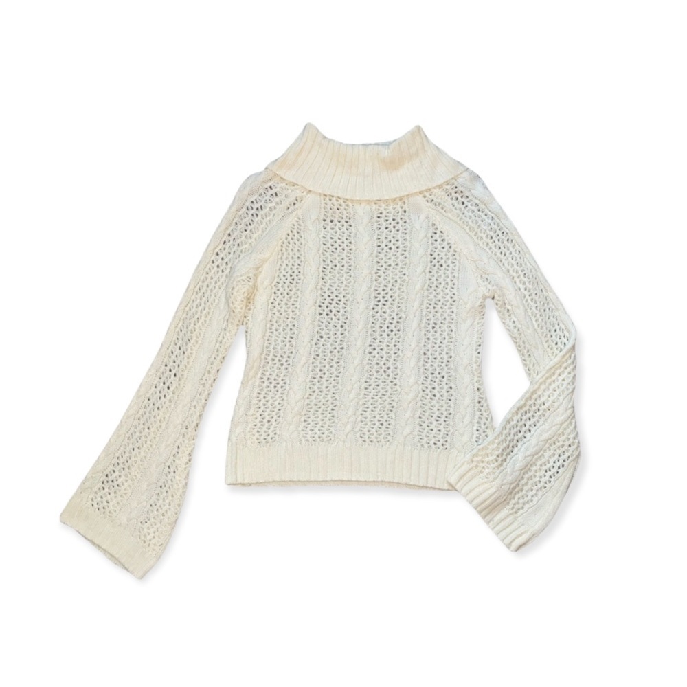 MARLED Cream Open Knit Turtleneck Sweater with Bell Sleeved L NWT